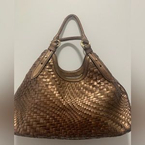 Cole Haan Dark Gold Large Woven Leather Hobo